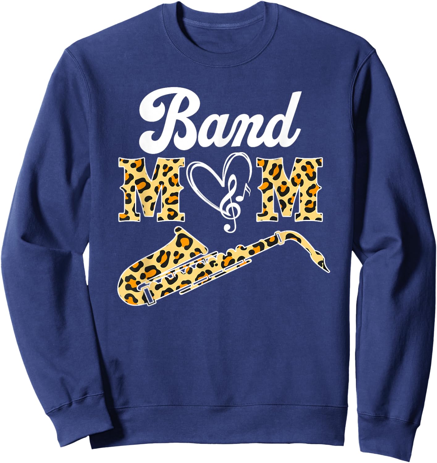 Proud Band Mom Leopard Print Musical Marching Band Saxophone Sweatshirt - Sweatshirt | Navy