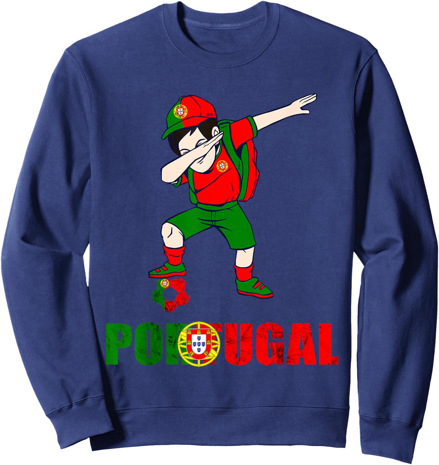 Portugal Flag Dabbing Boy Portugal Soccer Portuguese Pride Sweatshirt - Sweatshirt | Navy