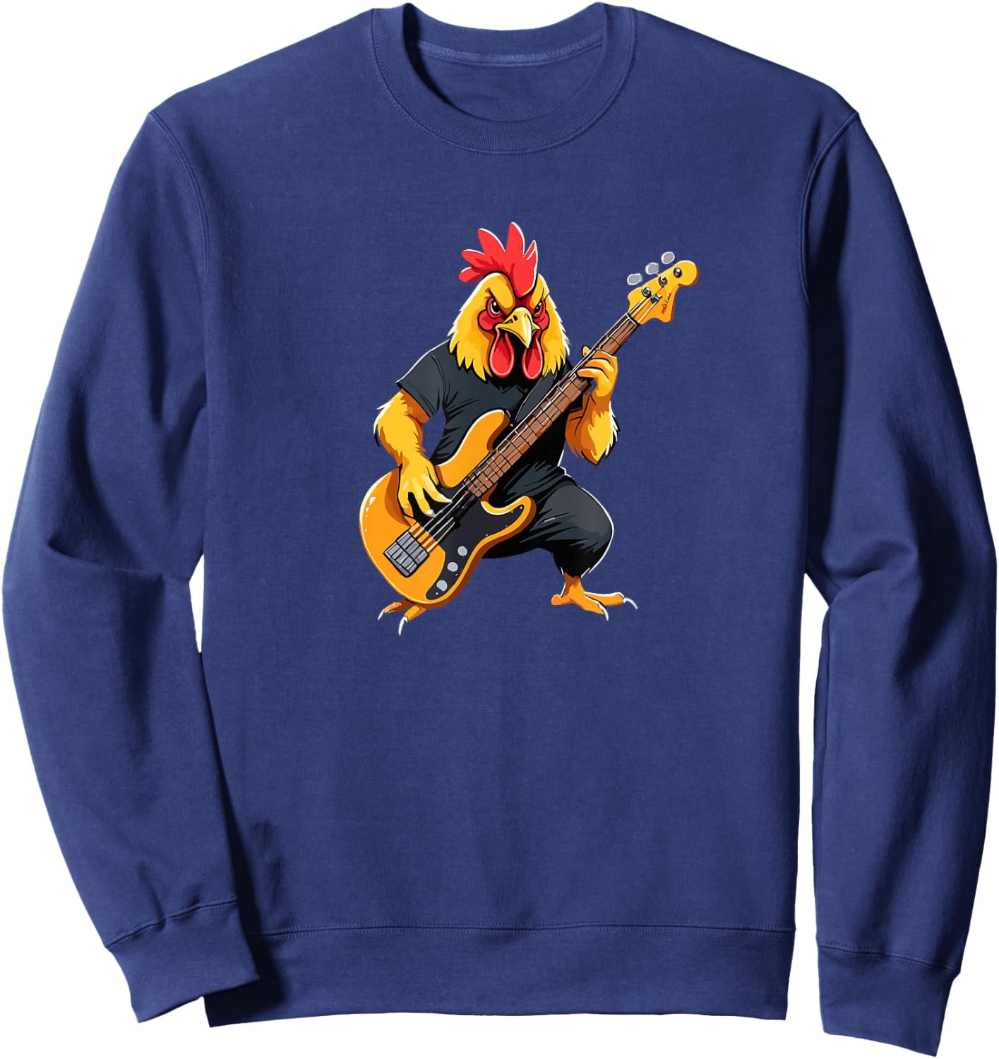 Chicken playing Bass Guitar, Chicken Guitarist Sweatshirt - Sweatshirt | Navy
