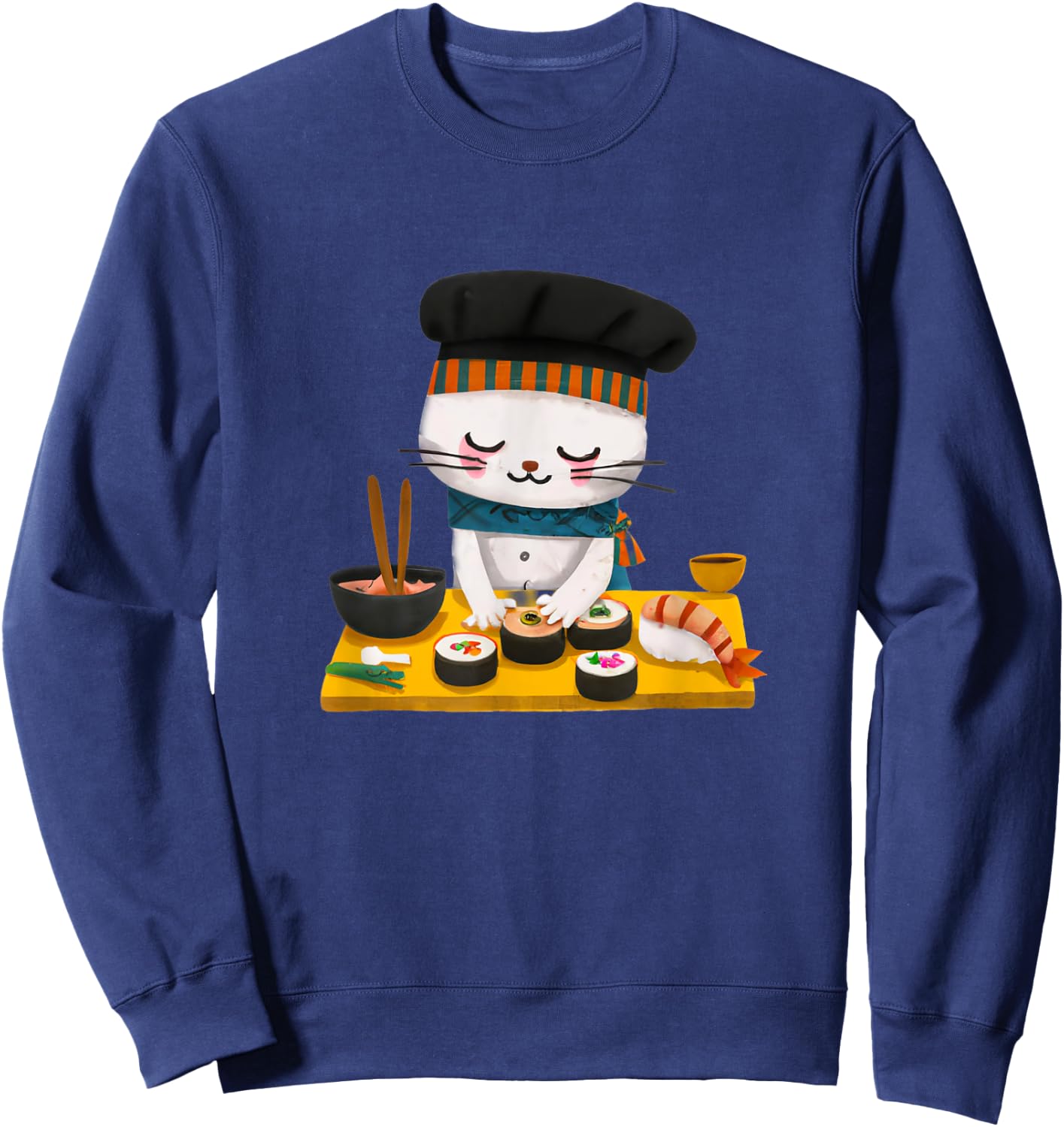 Sushi Cat Chef Kawaii Japanese Neko Men Women Girls Kids Sweatshirt - Sweatshirt | Navy