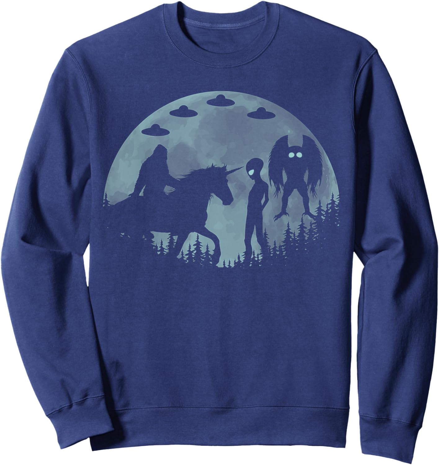 Bigfoot Riding Unicorn Funny Sasquatch Ufo Mothman And Alien Sweatshirt - Sweatshirt | Navy