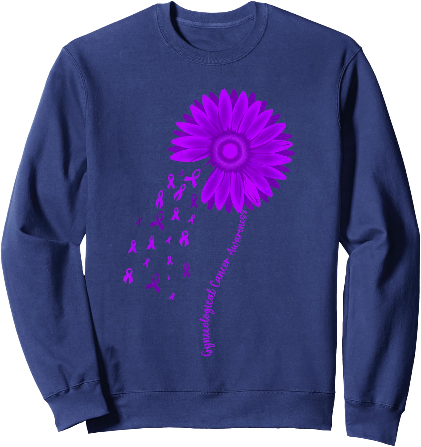 Gynecological Cancer Awareness Month Purple Ribbon Sunflower Sweatshirt - Sweatshirt | Navy