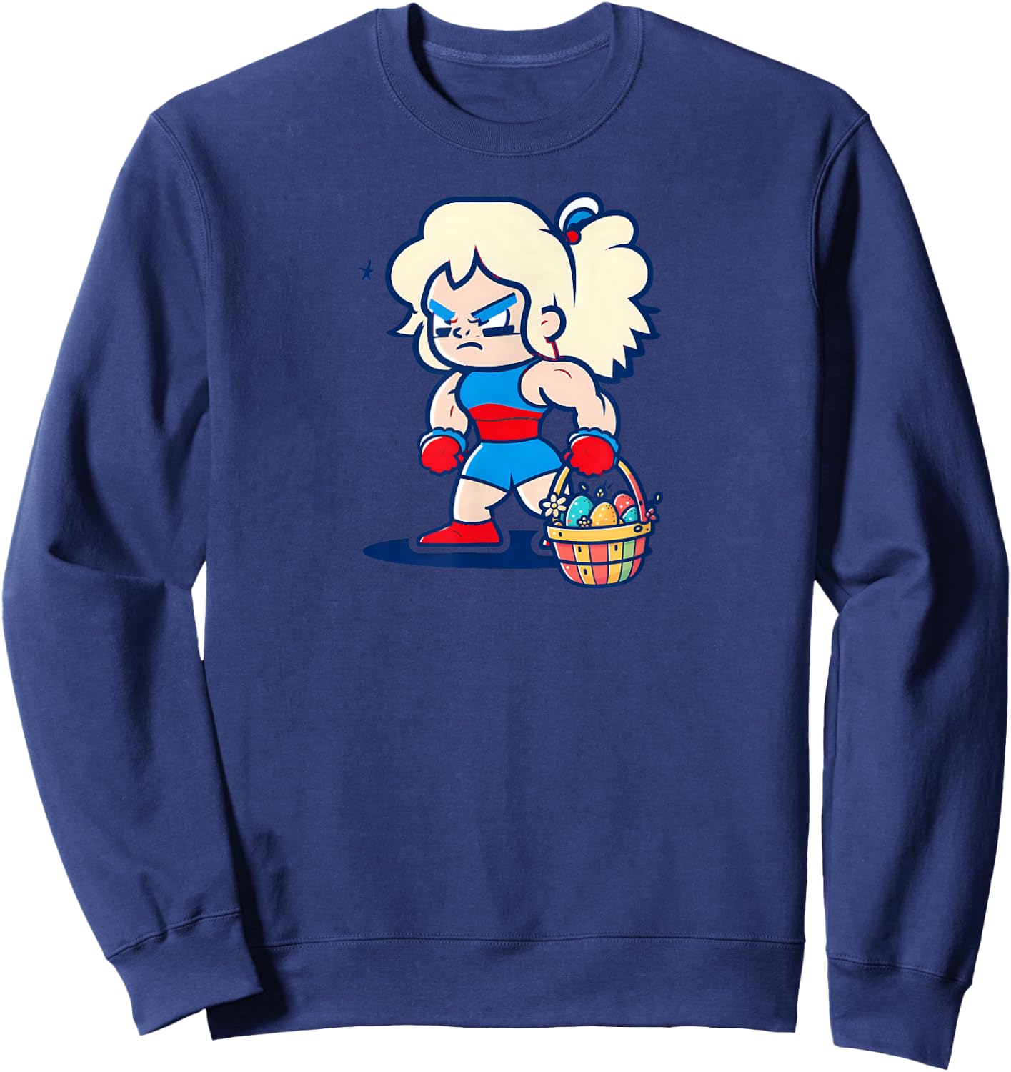 Girl Wrestling Easter Basket Design Wrestling Easter Sweatshirt - Sweatshirt | Navy