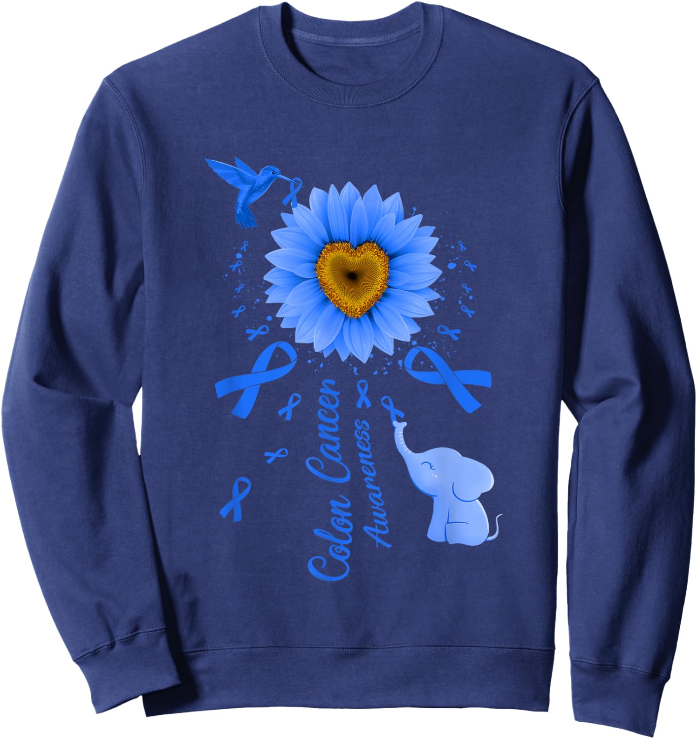 Sunflower Hummingbird Elephant Colon Cancer Awareness Sweatshirt - Sweatshirt | Navy
