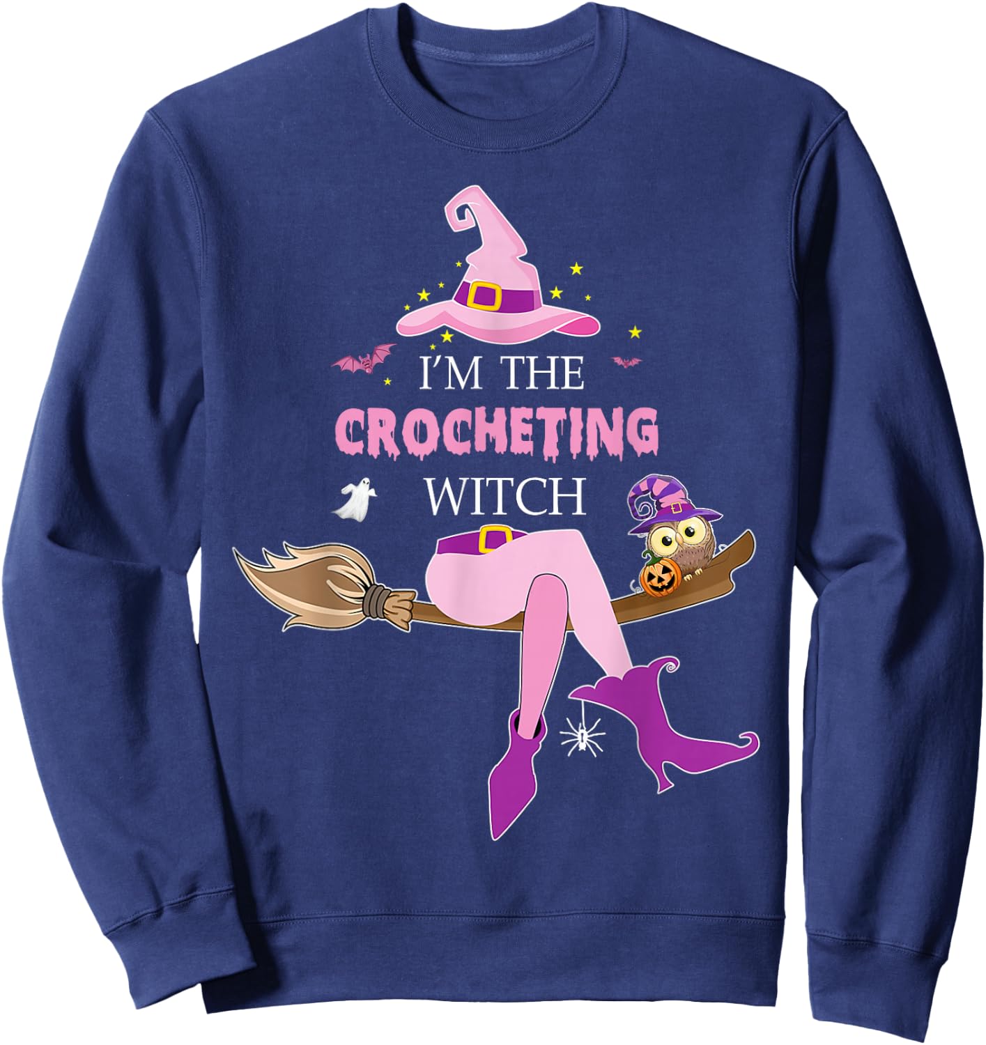 The Crocheting witch riding broom halloween costume Sweatshirt - Sweatshirt | Navy