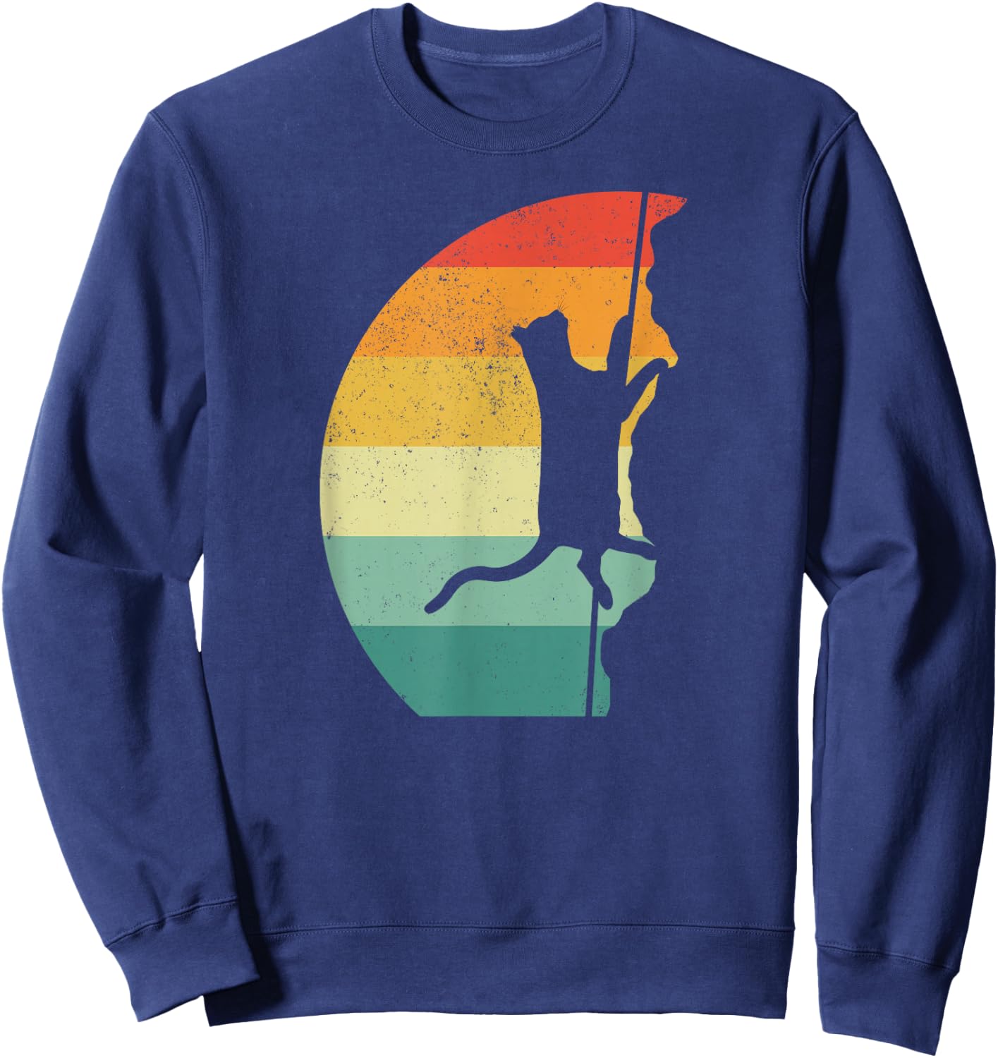 Rock Climbing Climber Cat Retro Vintage Sweatshirt - Sweatshirt | Navy