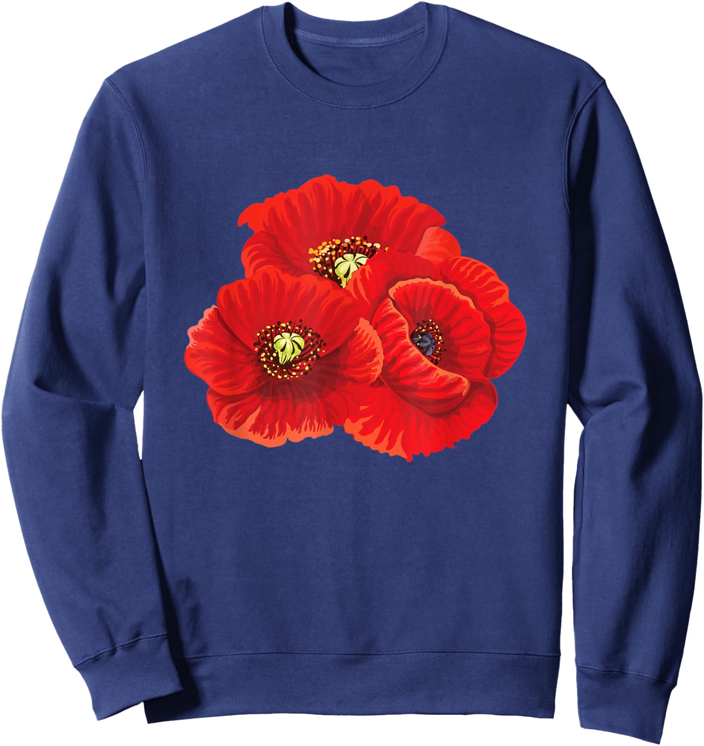 Poppy Flower Flowers Flora Nature Blossom Poppies Floral Sweatshirt - Sweatshirt | Navy