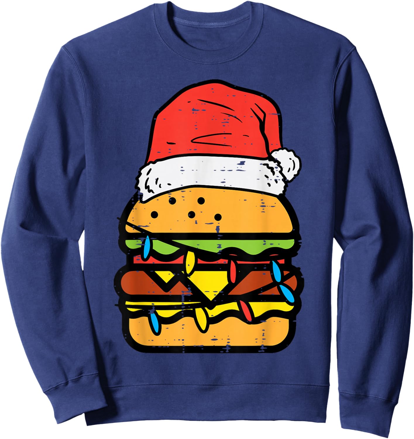 Christmas Burger Santa Funny Xmas Food Lover Men Women Kids Sweatshirt - Sweatshirt | Navy