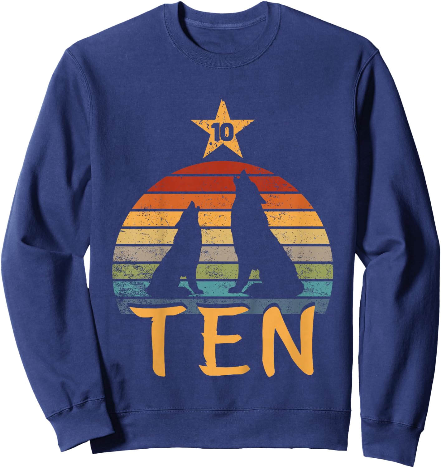 Wolf Birthday 10 Year Old Tenth Wolf 10th Birthday Boy Girl Sweatshirt - Sweatshirt | Navy