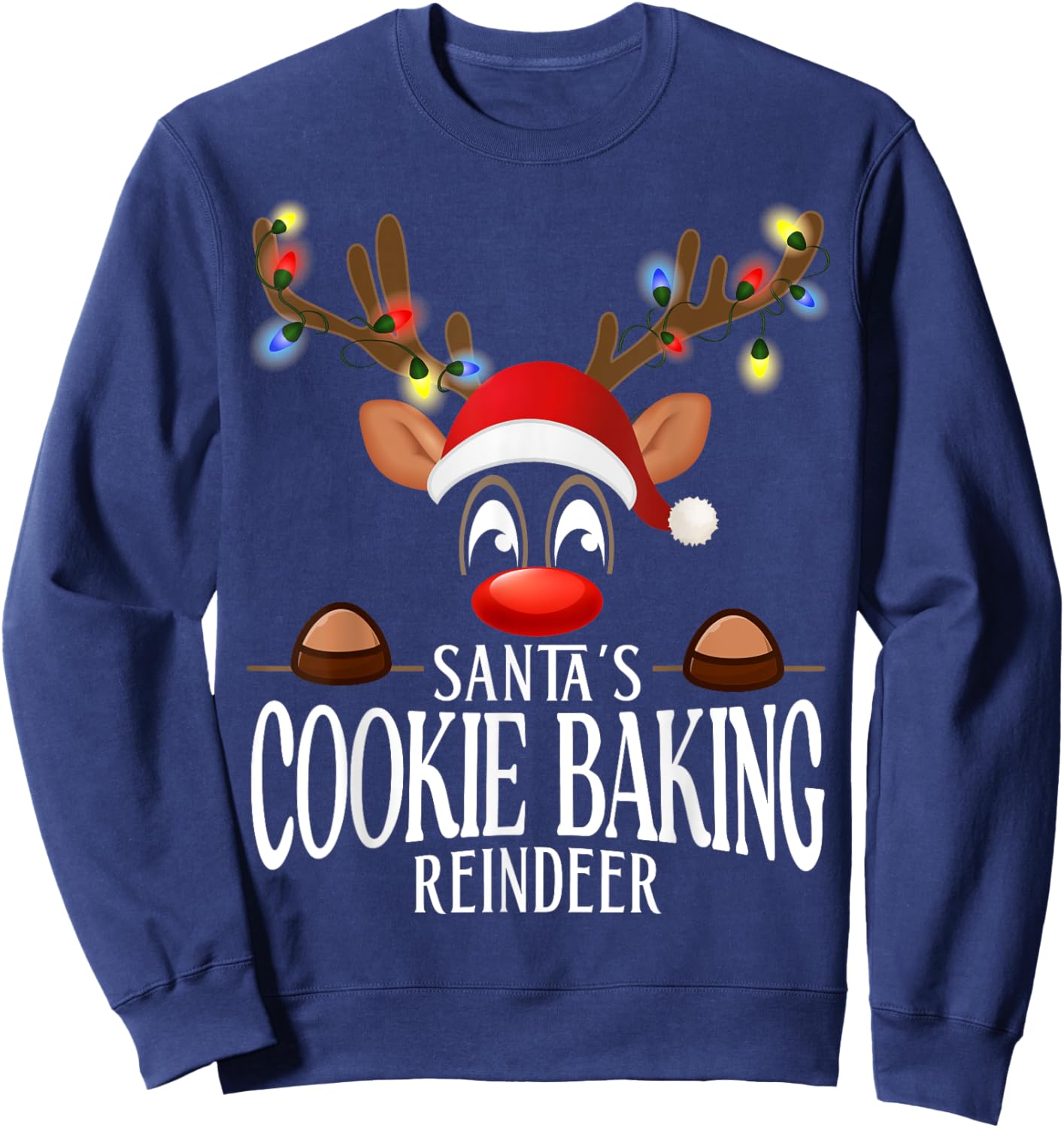 Santa's Cookie baking Reindeer Funny XMas Matching PJS Sweatshirt - Sweatshirt | Navy
