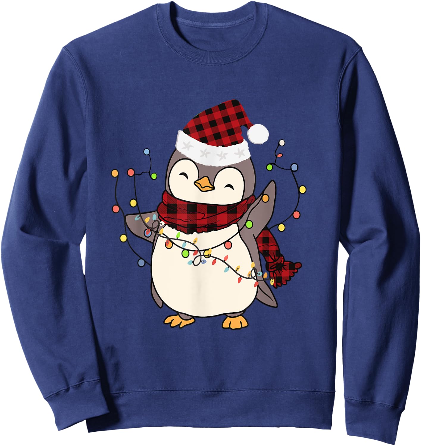 Penguin Santa Lights Christmas Pajamas Cute Penguins Xmas Sweatshirt - Sweatshirt | Navy