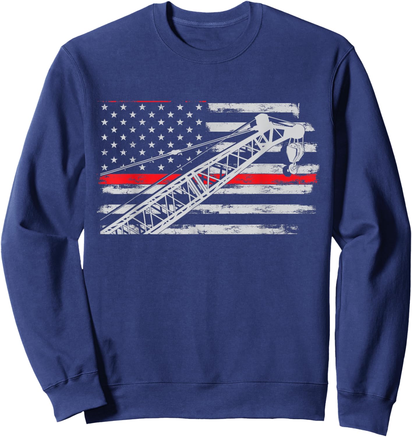 Crane operator Usa Flag Heavy Equipment Crane Sweatshirt - Sweatshirt | Navy