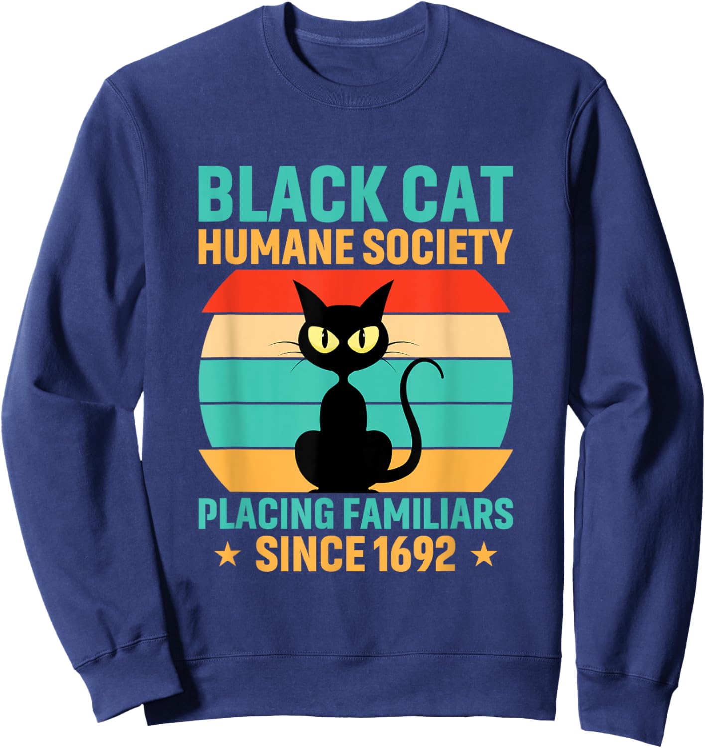 Black Cat Humane Society Cats Retro Kitty Pet Sweatshirt - Sweatshirt | Navy