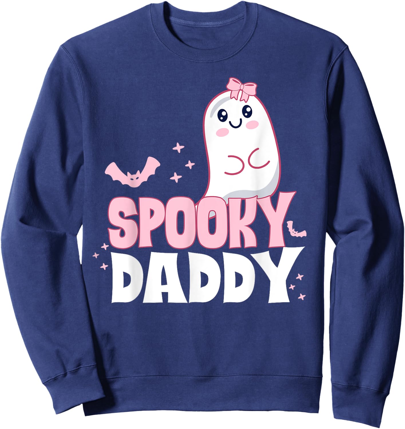 Spooky Daddy Family Cute Pink White Ghost Boo Halloween Sweatshirt - Sweatshirt | Navy