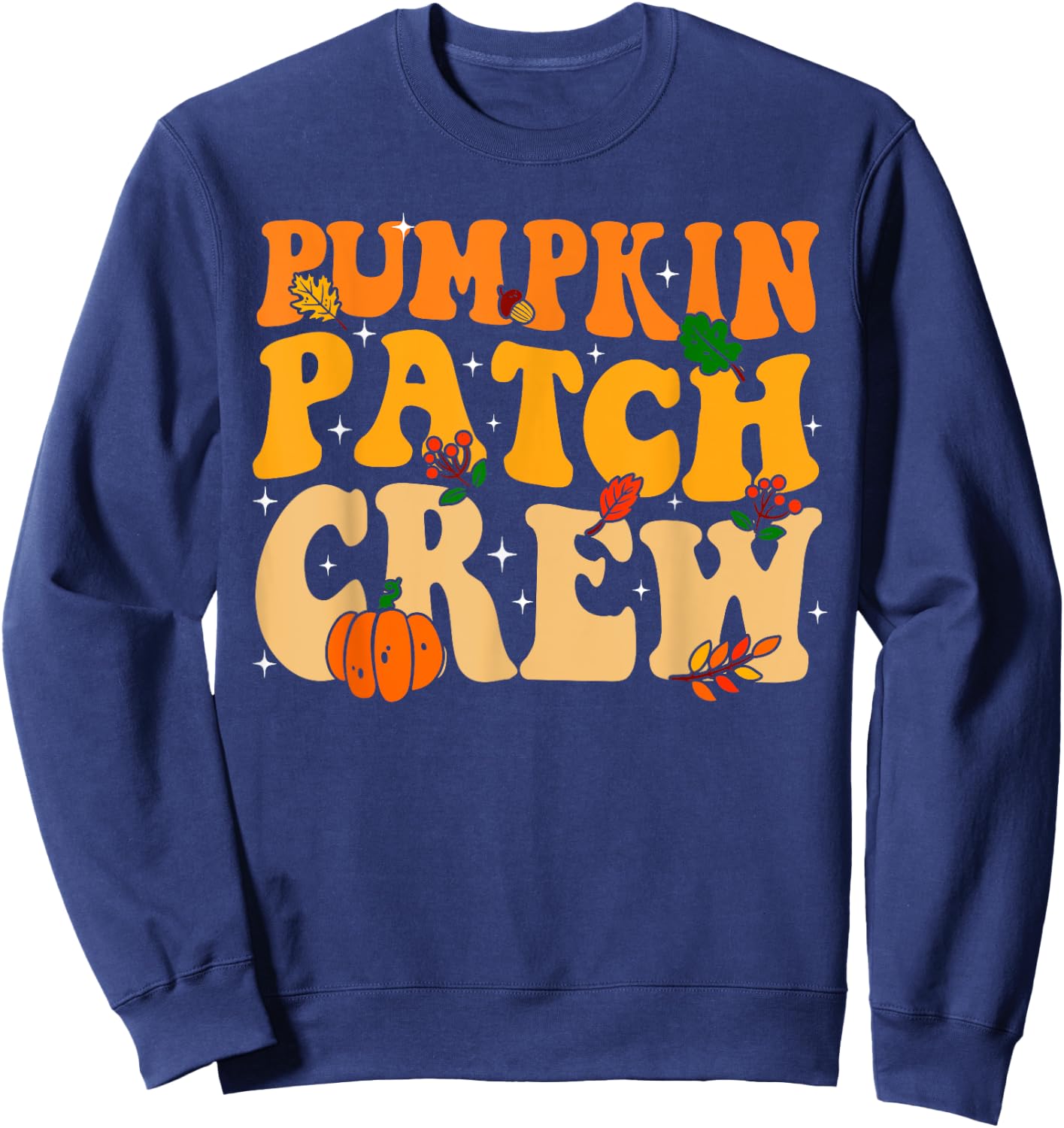 Retro Groovy Pumpkin Patch Crew Thanksgiving Fall Autumn Sweatshirt - Sweatshirt | Navy