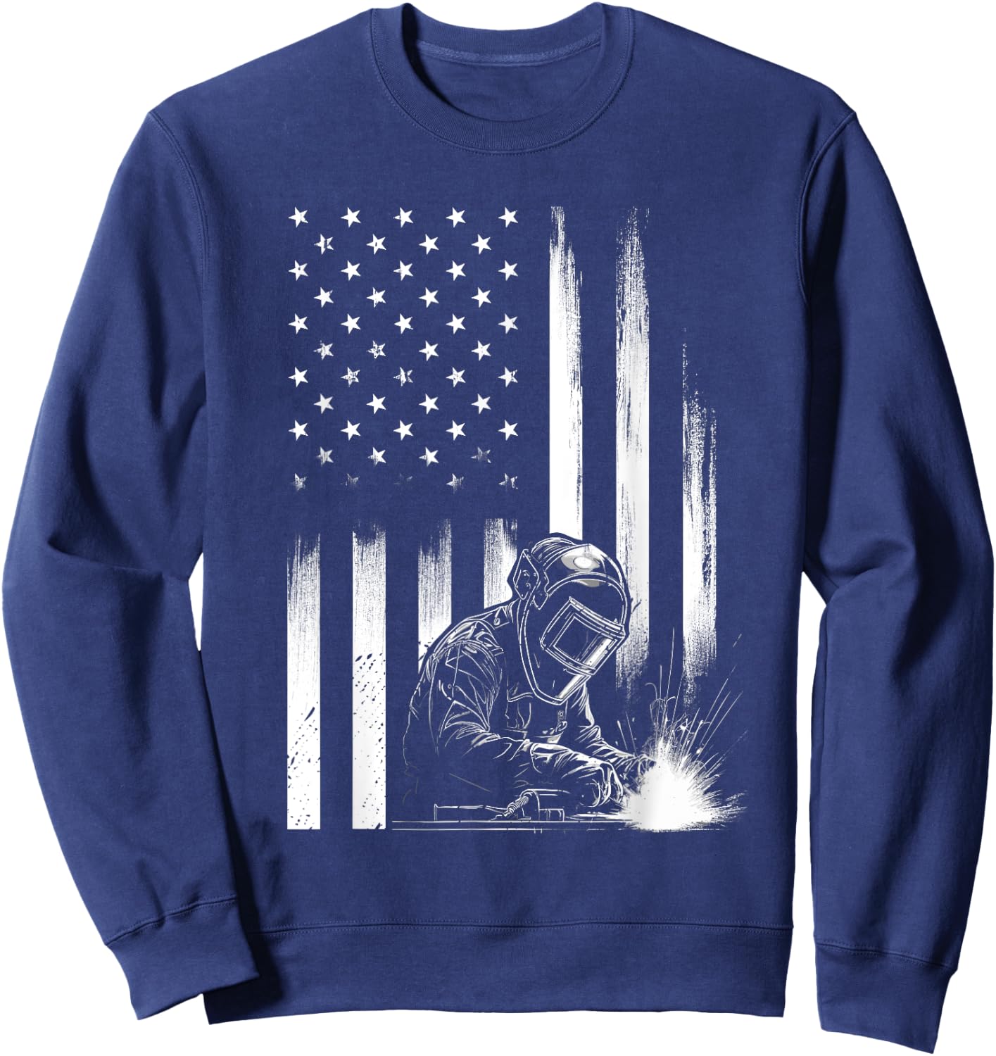Welder American Flag Patriotic Welding Men Welder USA Flag Sweatshirt - Sweatshirt | Navy