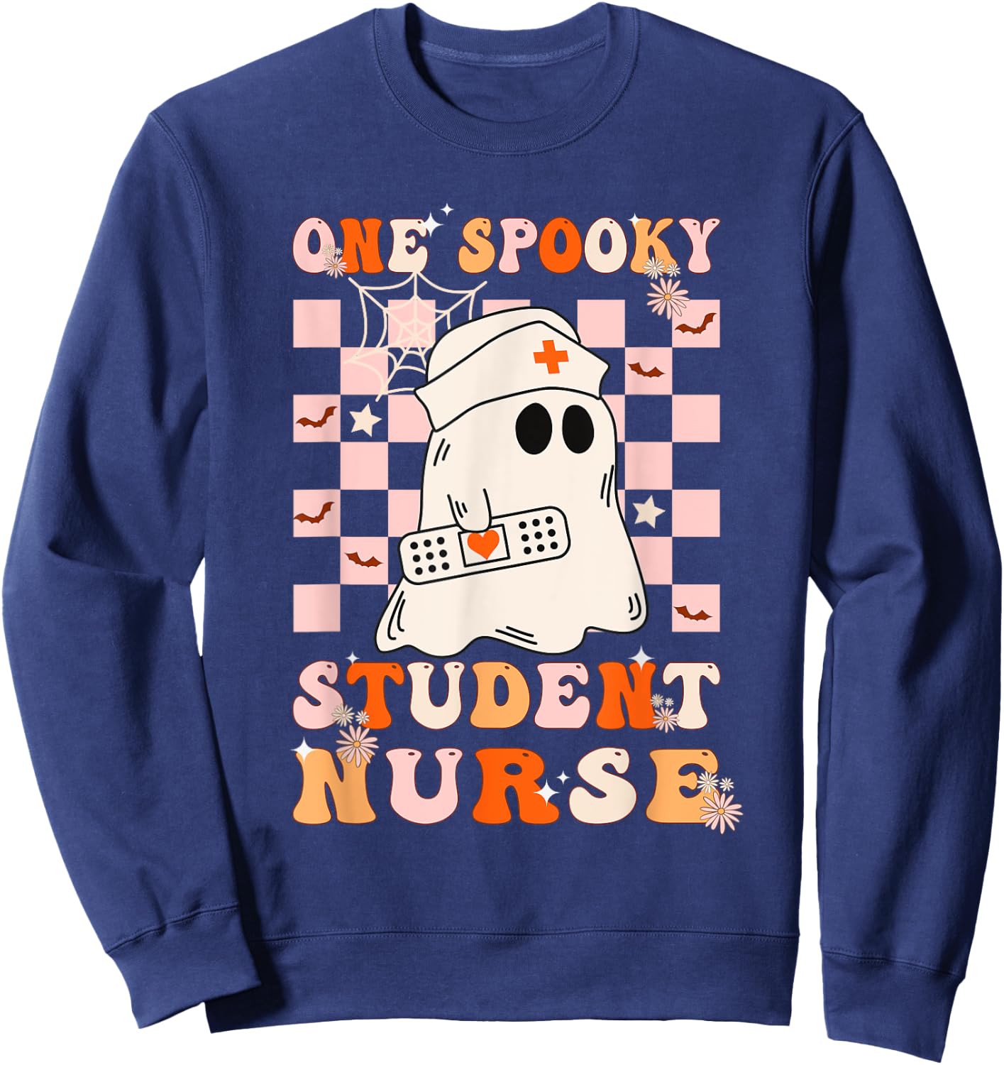 Groovy One Spooky Student Nurse Ghost Halloween Nursing Sweatshirt - Sweatshirt | Navy
