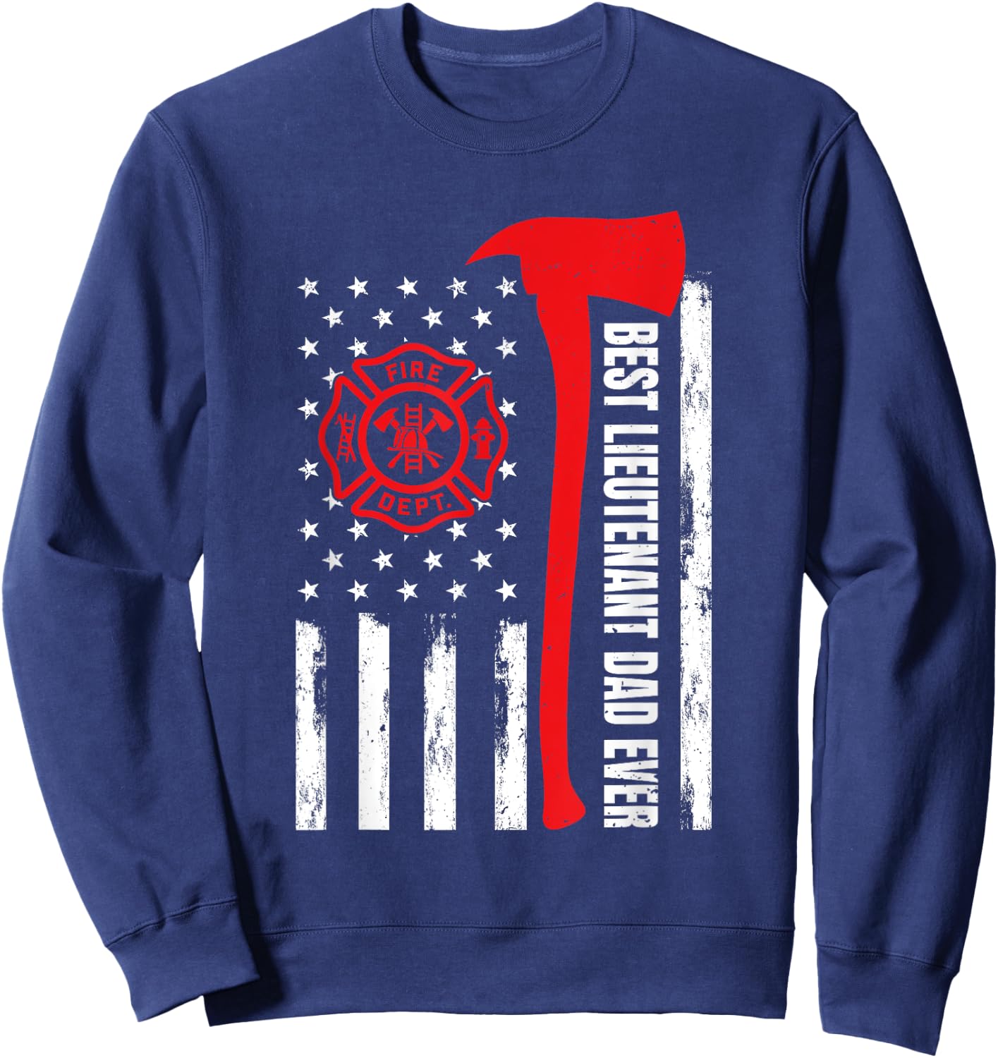 Red Line American Flag Dad Fireman Lieutenant Firefighter Sweatshirt - Sweatshirt | Navy