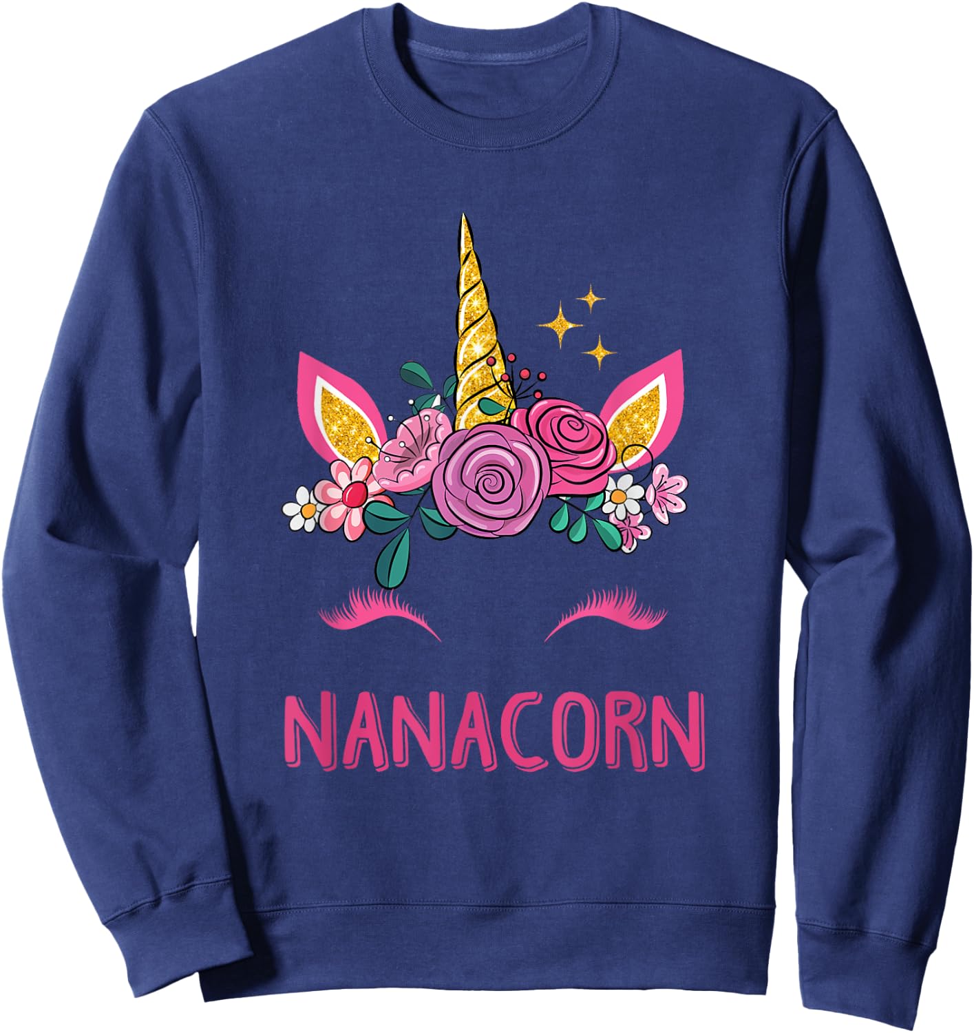 Nanacorn Nana Unicorn Girl Grandma Kids Mother's Day Sweatshirt - Sweatshirt | Navy