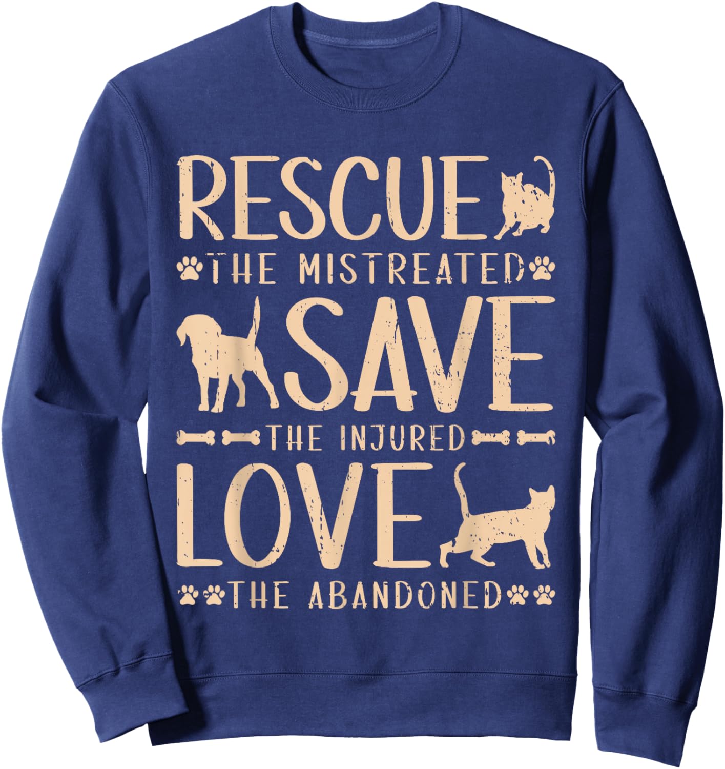 Rescue Save Love, Animal Rescue Dog Cat Lovers Men Women Girls Kids Sweatshirt - Sweatshirt | Navy