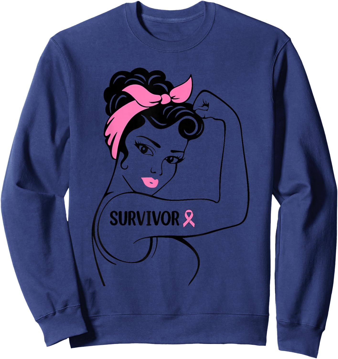 Breast Cancer Survivor Rosie Riveter Pink Awareness Women Sweatshirt - Sweatshirt | Navy