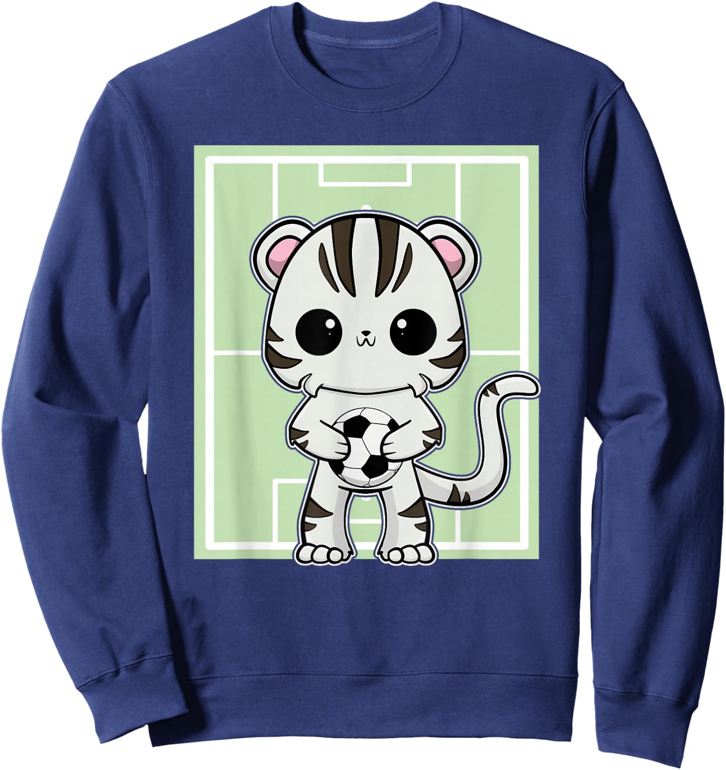 White Tiger Anime Cat Soccer Player Sweatshirt - Sweatshirt | Navy