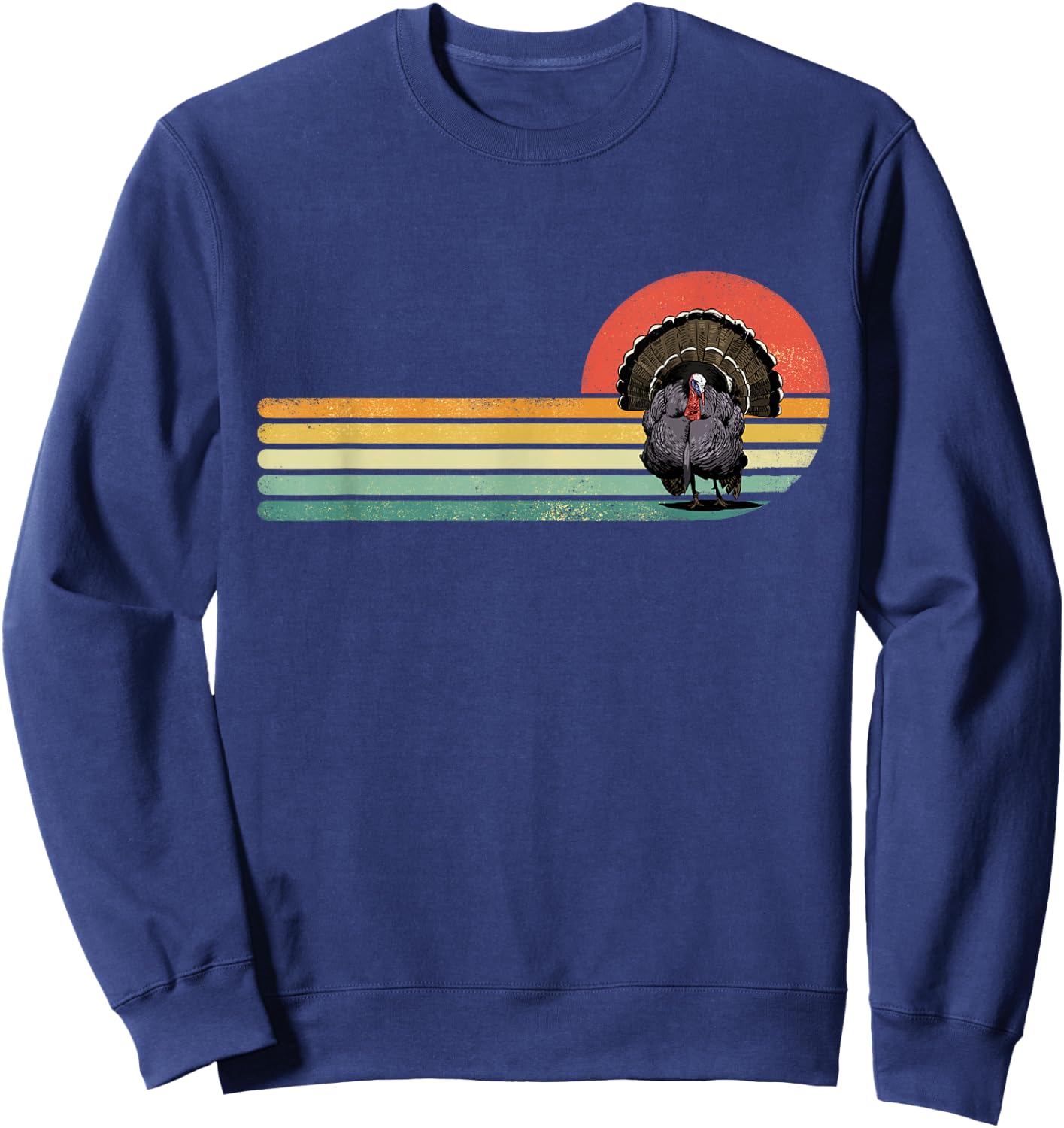 Pawsome Retro Vintage Wild Turkey Bird Thanksgiving - Black, Small, -Kids Sweatshirt - Sweatshirt | Navy
