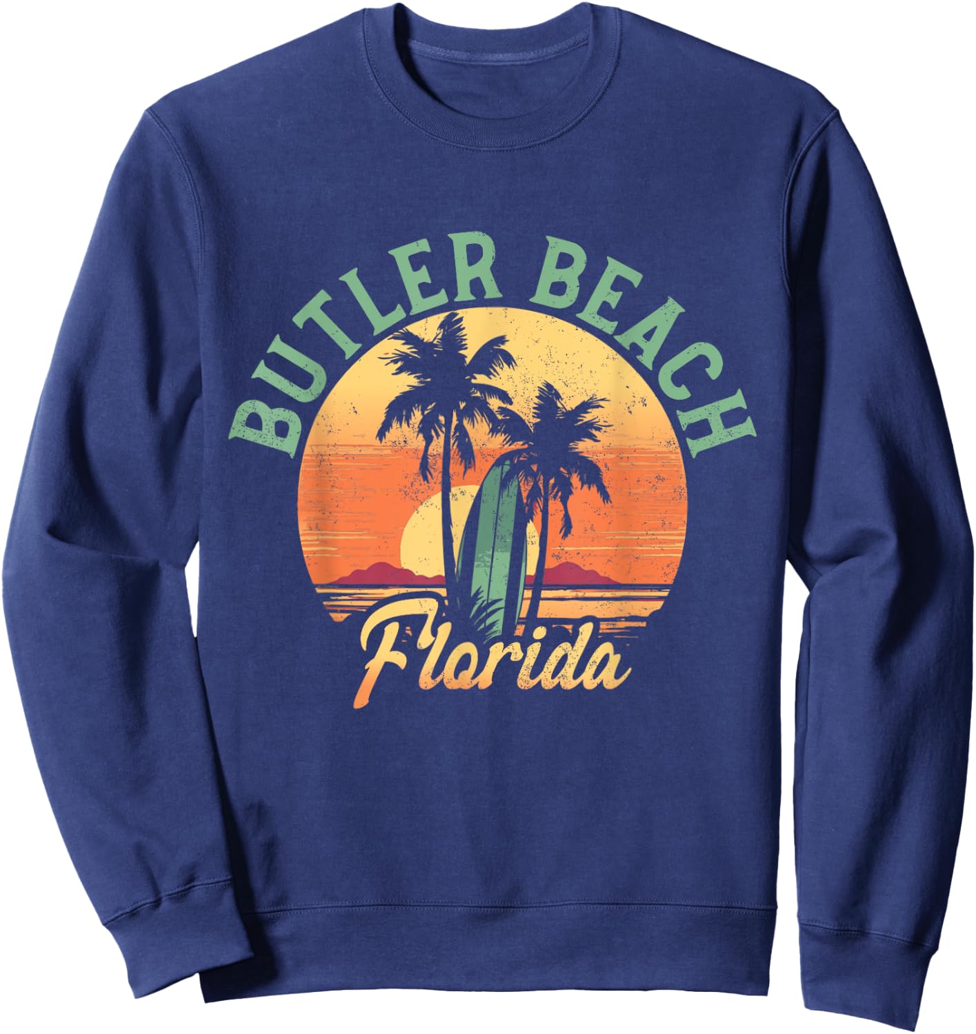Butler Beach Florida Retro Surfer Vintage Beach Sweatshirt - Sweatshirt | Navy