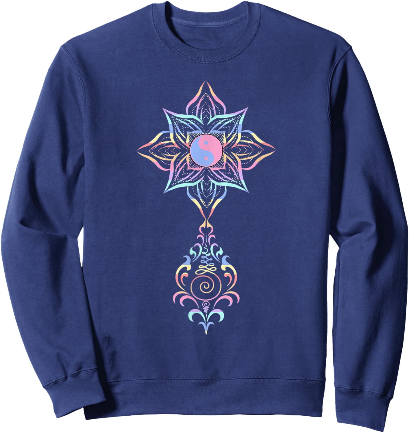 Unalome Lotus Flower Yin Yang Buddhism Hindu Symbol Women Sweatshirt - Sweatshirt | Navy