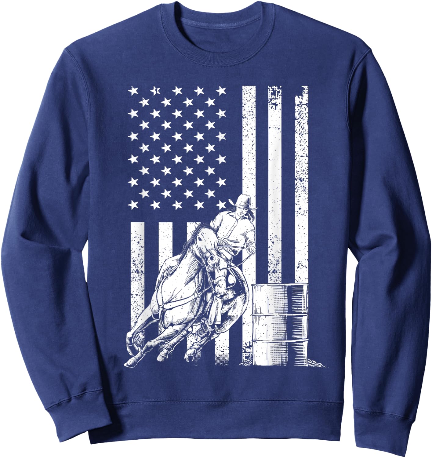 Funny Barrel Racing Design Women US Flag Rodeo Lover Sweatshirt - Sweatshirt | Navy