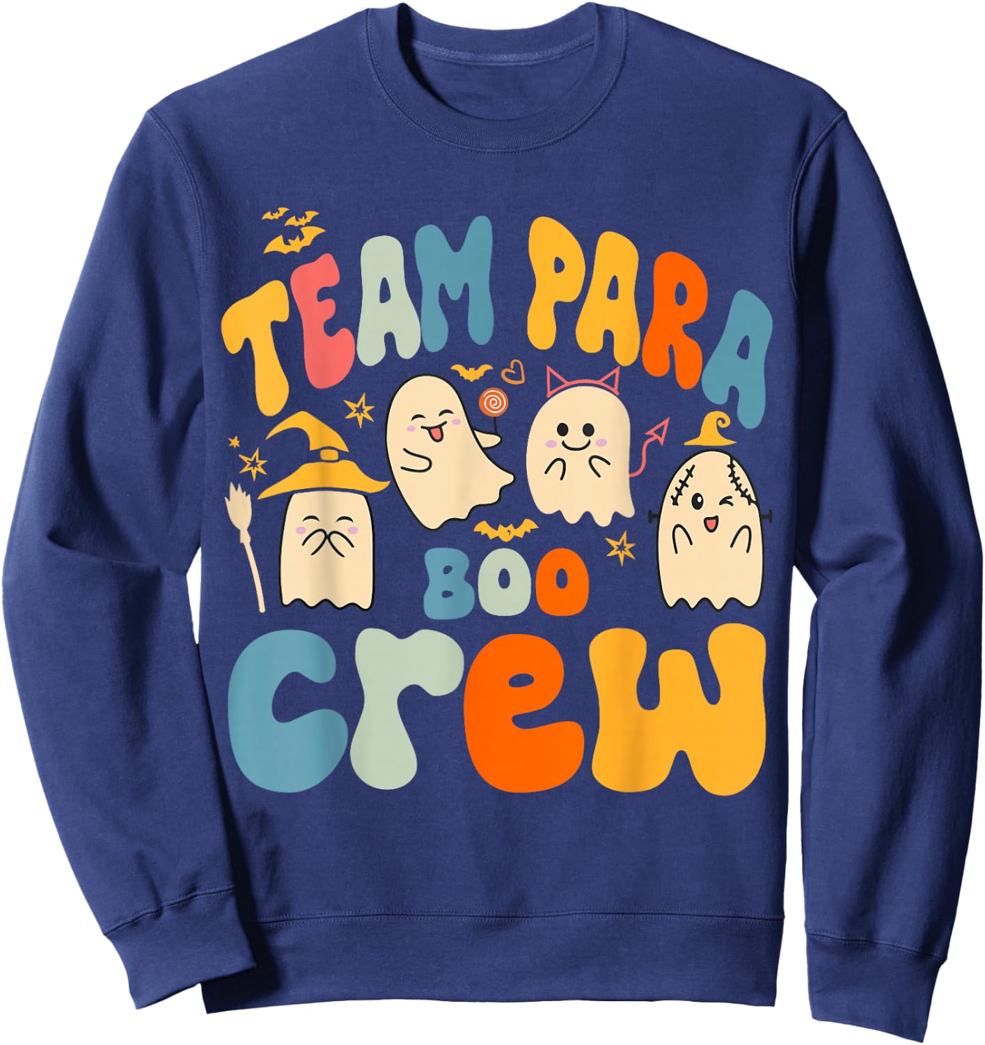 Team Para Boo Crew Halloween Ghost Paraprofessional Teacher Sweatshirt - Sweatshirt | Navy