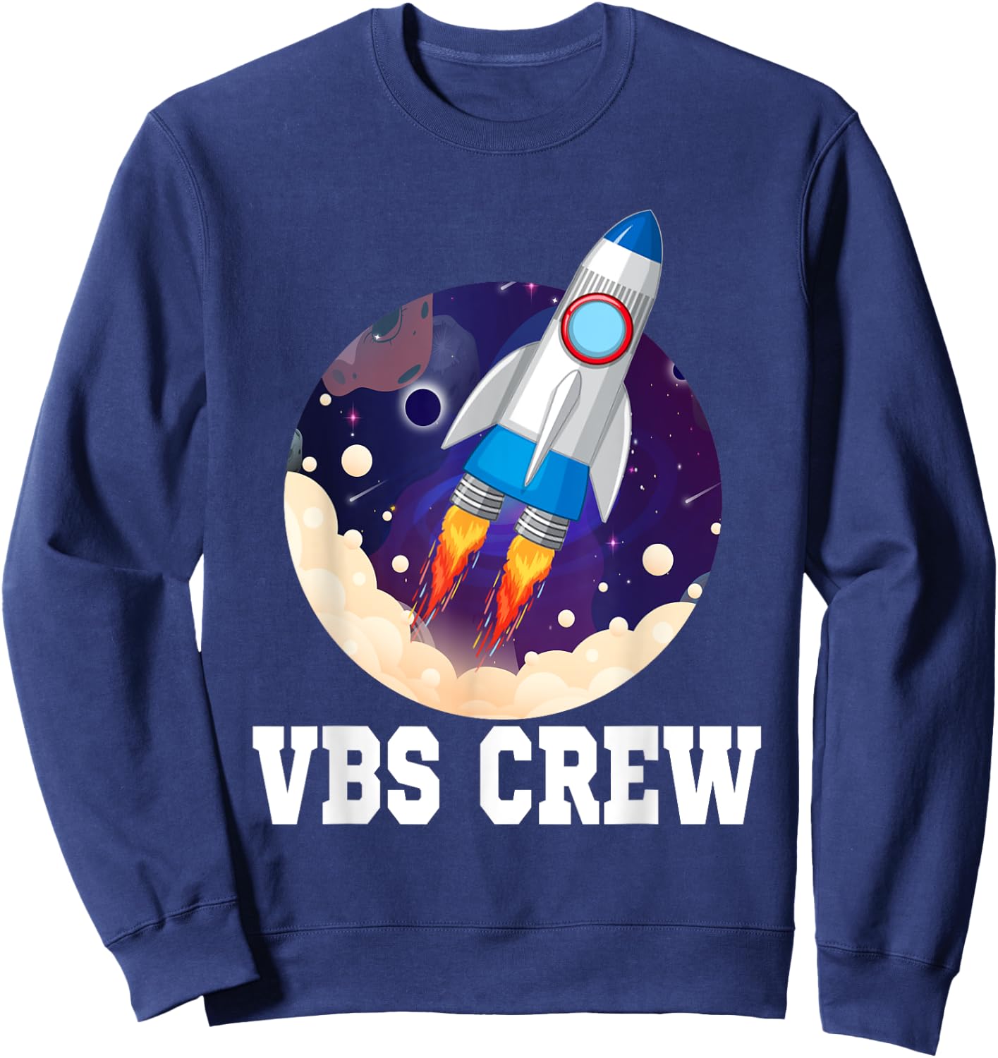 I Love VBS 2025 Space Crew Vacation Bible School Rocket Sweatshirt - Sweatshirt | Navy