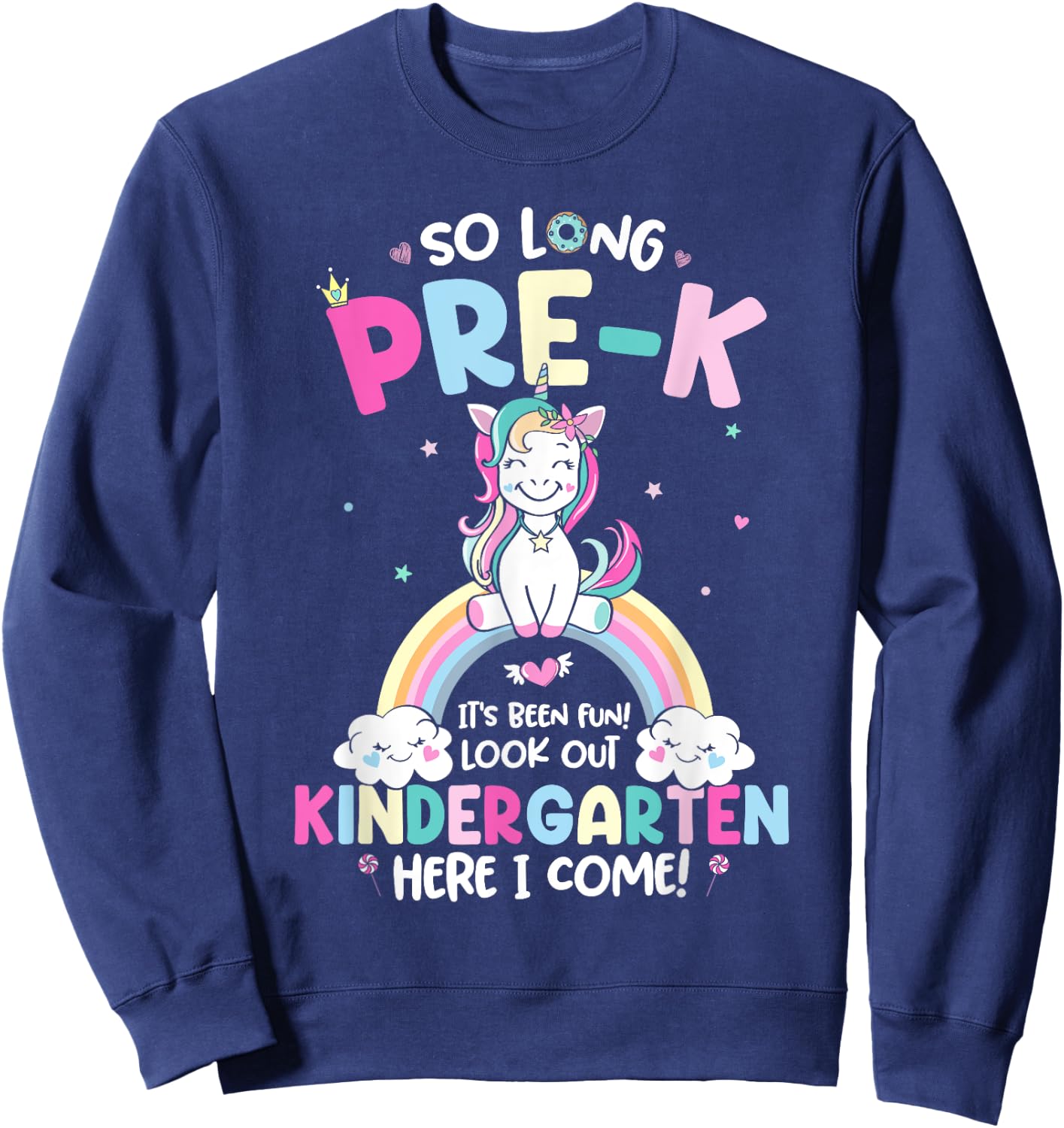 So Long Pre-K Kindergarten Grade Here I Come Unicorn Kid Sweatshirt - Sweatshirt | Navy