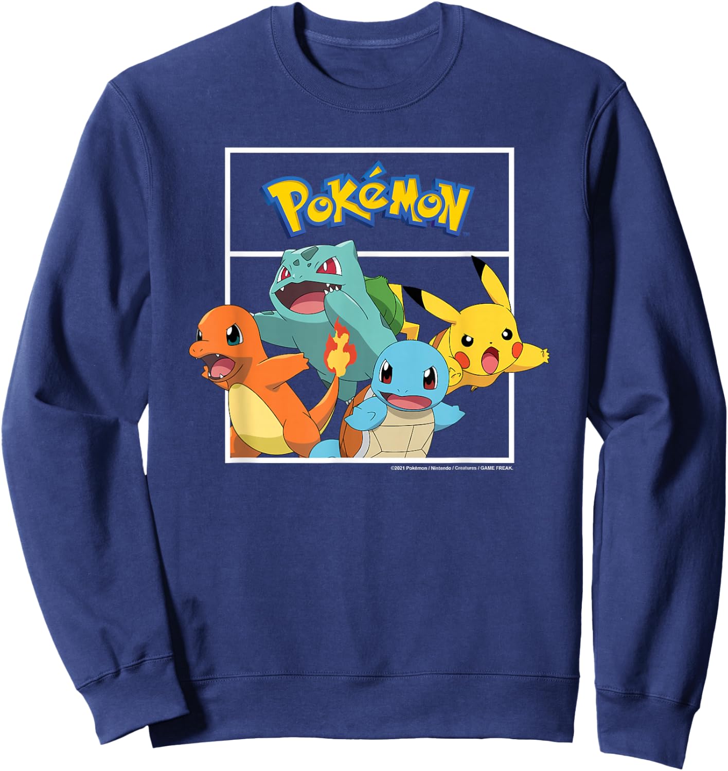 Pokémon - Pikachu Charmander Bulbasaur Squirtle Kanto Group Sweatshirt - Sweatshirt | Navy