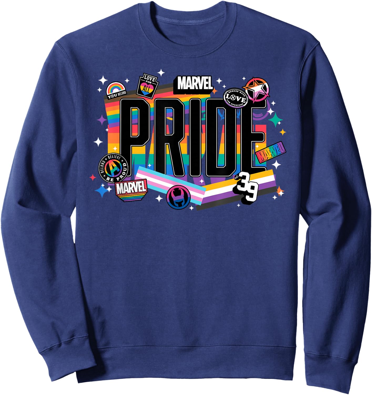 Marvel Pride Rainbow Flags Proud Heroes Stickers Est. ‘39 Sweatshirt - Sweatshirt | Navy