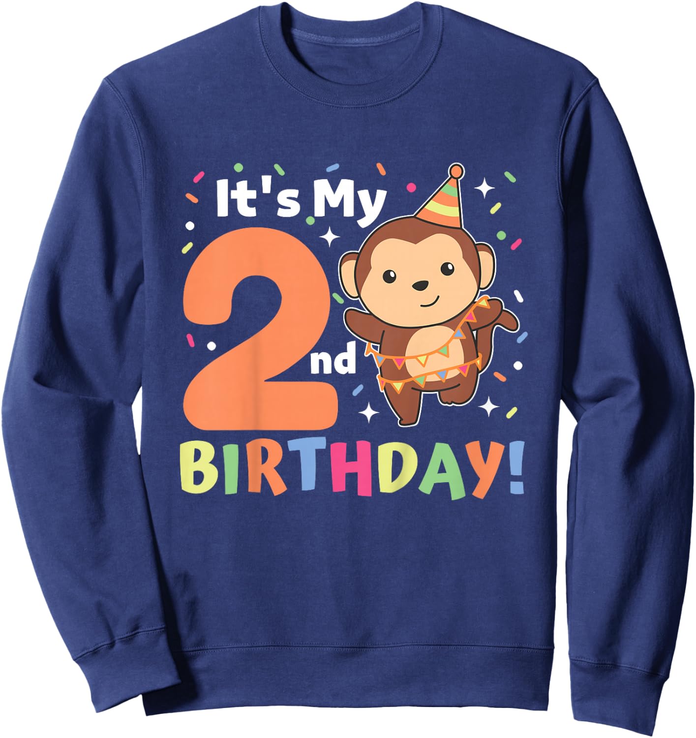 Kids Monkey 2nd Birthday For Kids Two Year Old Monkey Sweatshirt - Sweatshirt | Navy
