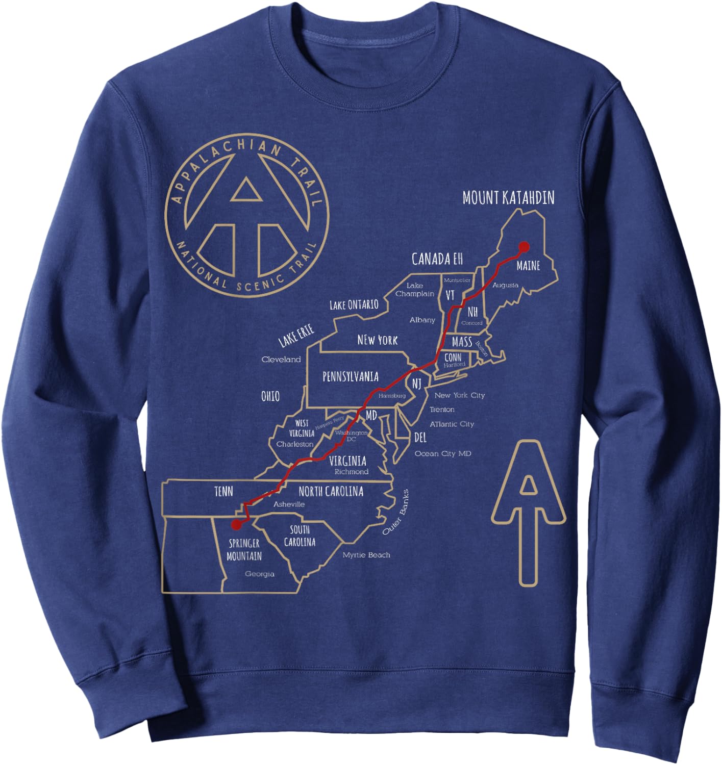 Appalachian Trail Hiking Map, Outdoor Adventure Trailing Sweatshirt - Sweatshirt | Navy