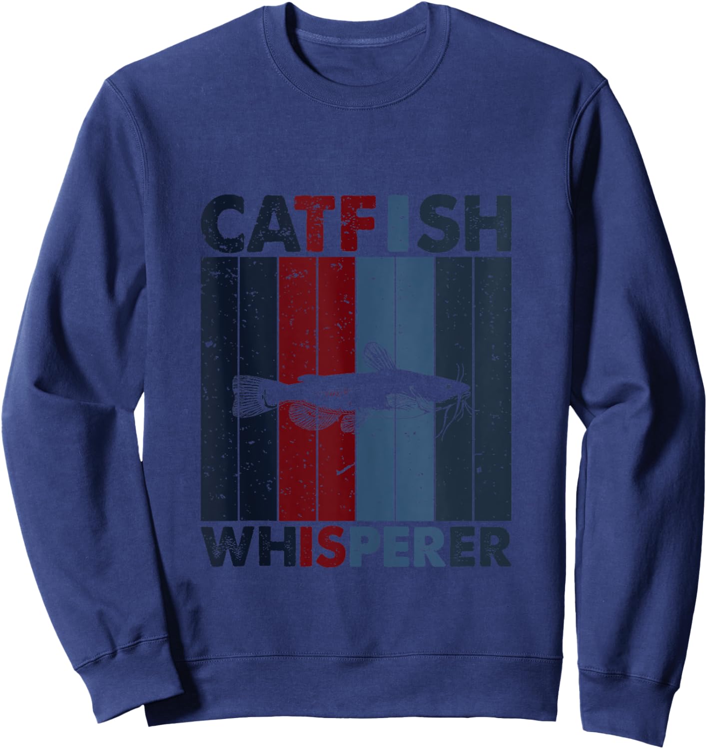 Fish Dad Mom Whisperer - Fisherman Vintage Catfish Fishing Sweatshirt - Sweatshirt | Navy