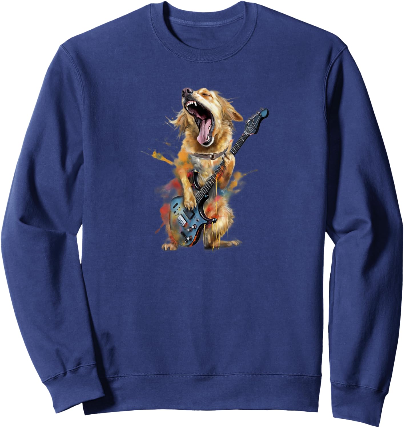 Golden Retriever Dog Playing On Electric Guitar Sweatshirt - Sweatshirt | Navy