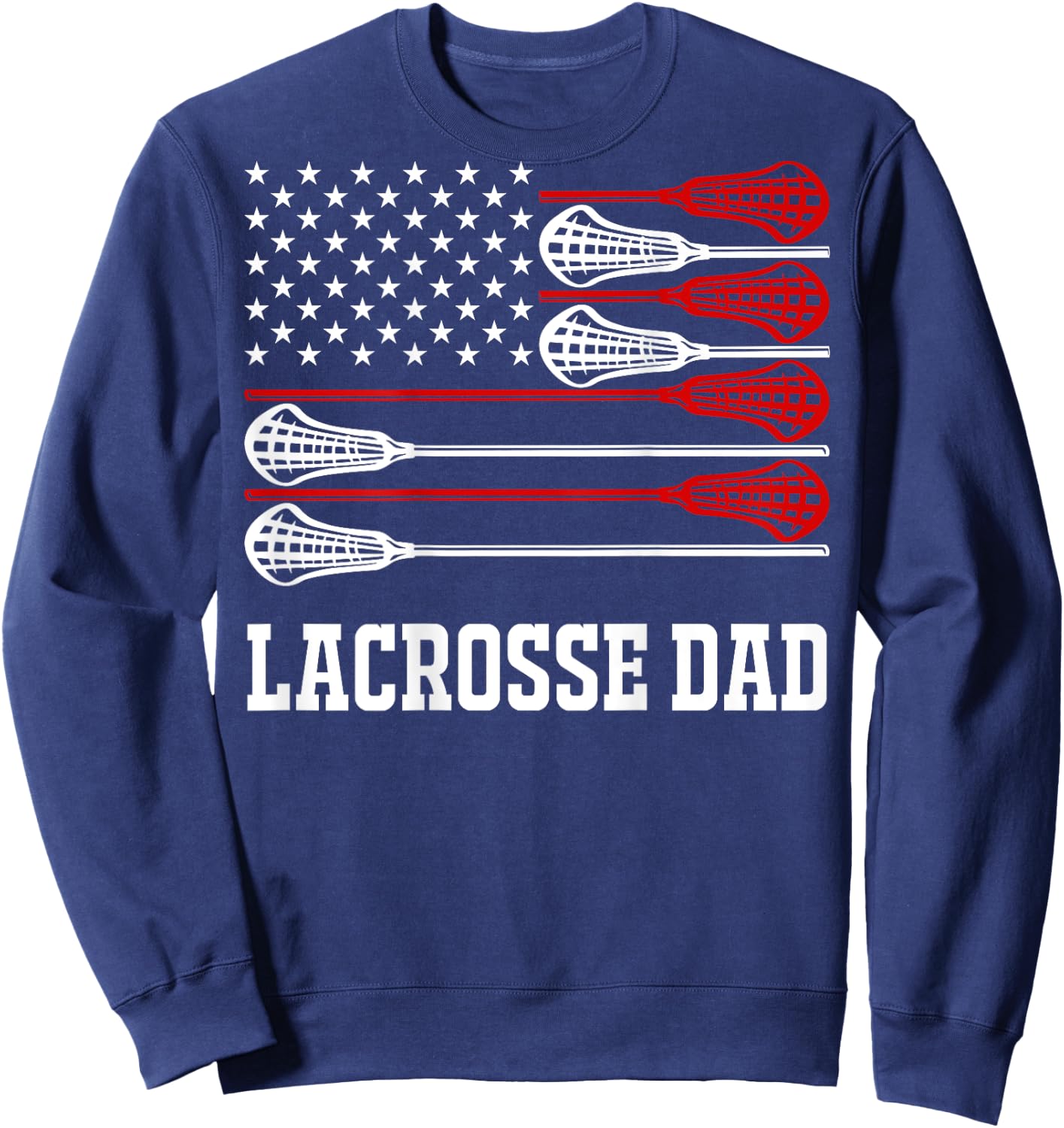 Vintage Lacrosse Dad Lax Dad USA Flag Patriotic USA Sweatshirt - Sweatshirt | Navy