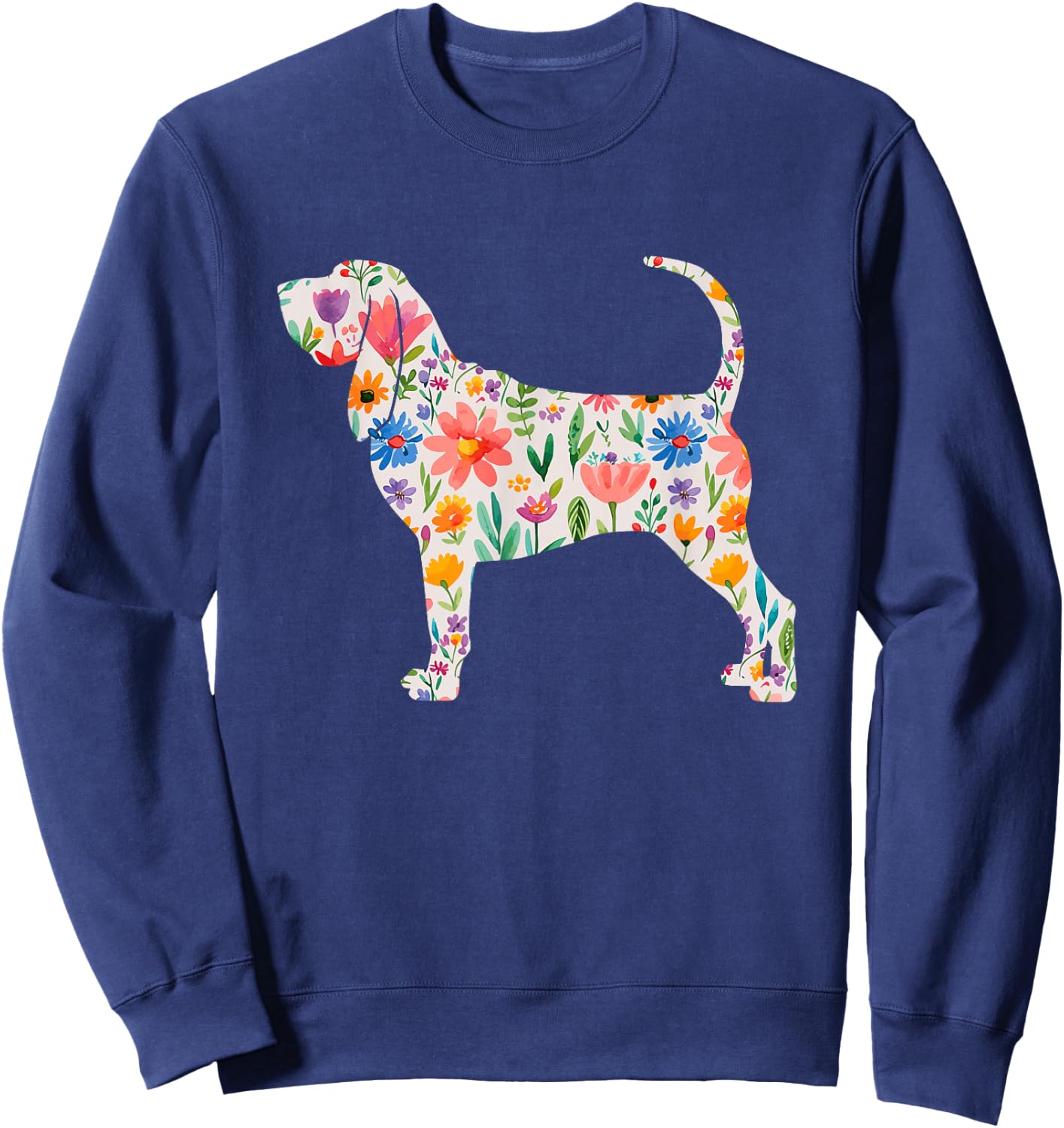 Bloodhound watercolor flowers design Sweatshirt - Sweatshirt | Navy