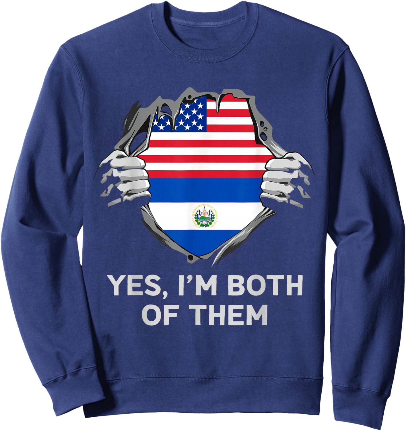 Half American Half Salvadoran USA El Salvador Flag Sweatshirt - Sweatshirt | Navy