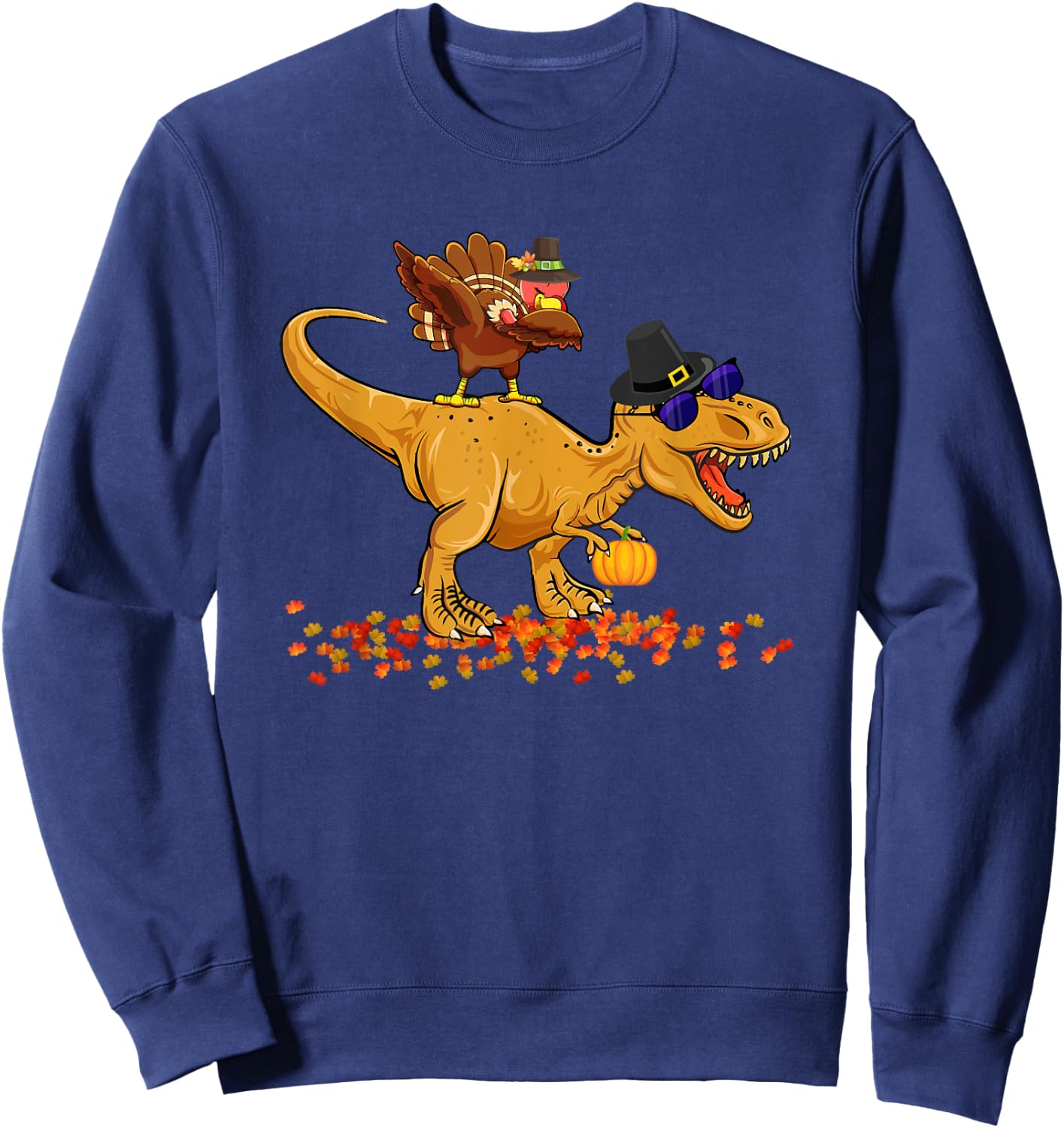 Thanksgiving Dinosaur Dabbing Turkey T-Rex Turkey Saurus Rex Sweatshirt - Sweatshirt | Navy