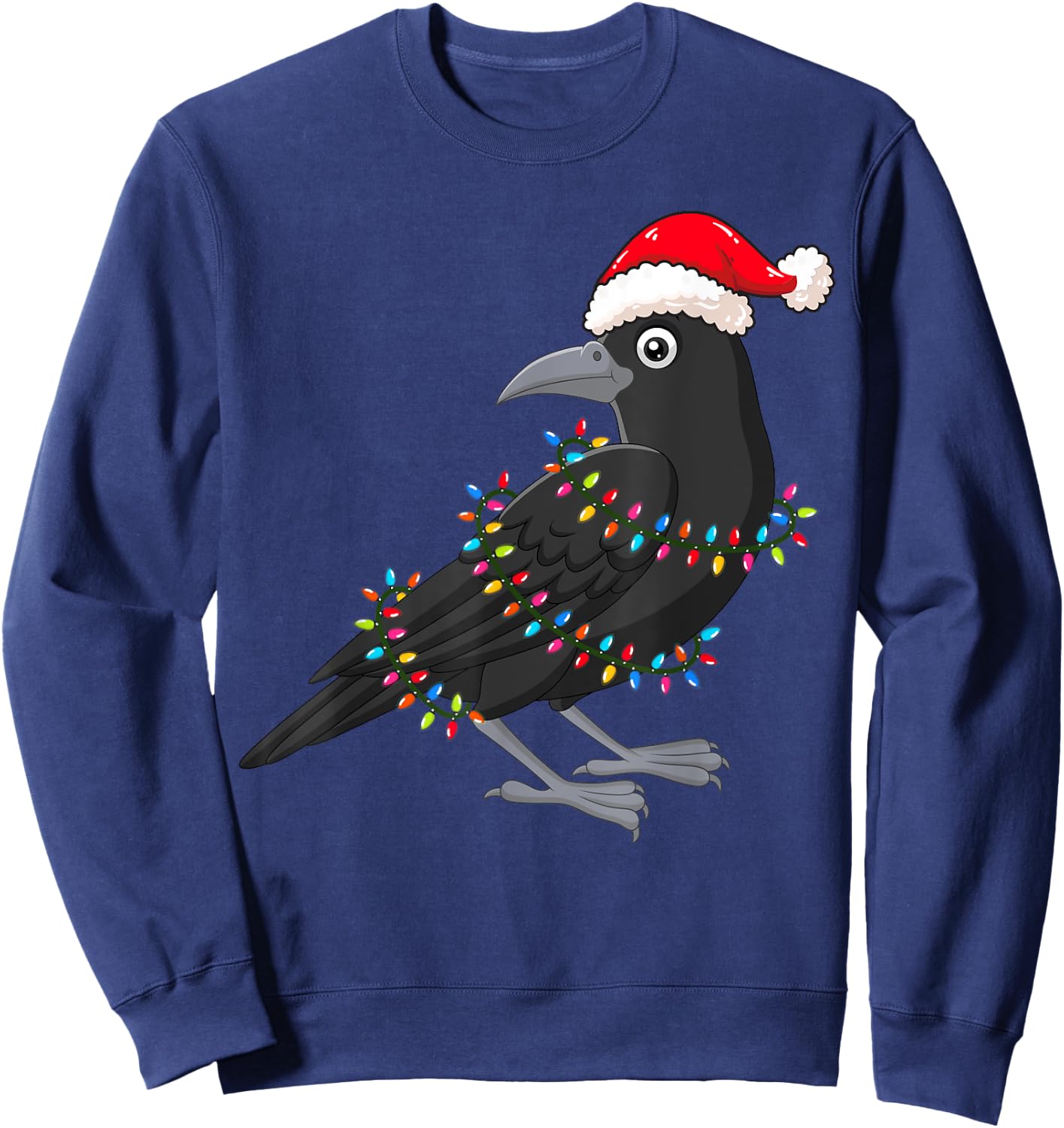 Christmas Lights Crow Wearing Xmas Hat - Funny Crow Lover Sweatshirt - Sweatshirt | Navy