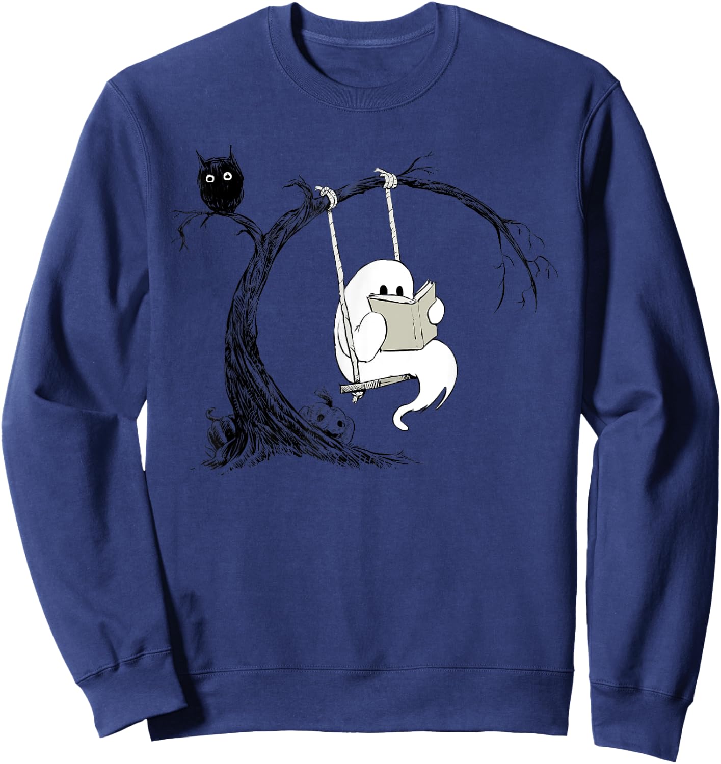 Cute Ghost swinging reading book Halloween ghost costume Sweatshirt - Sweatshirt | Navy