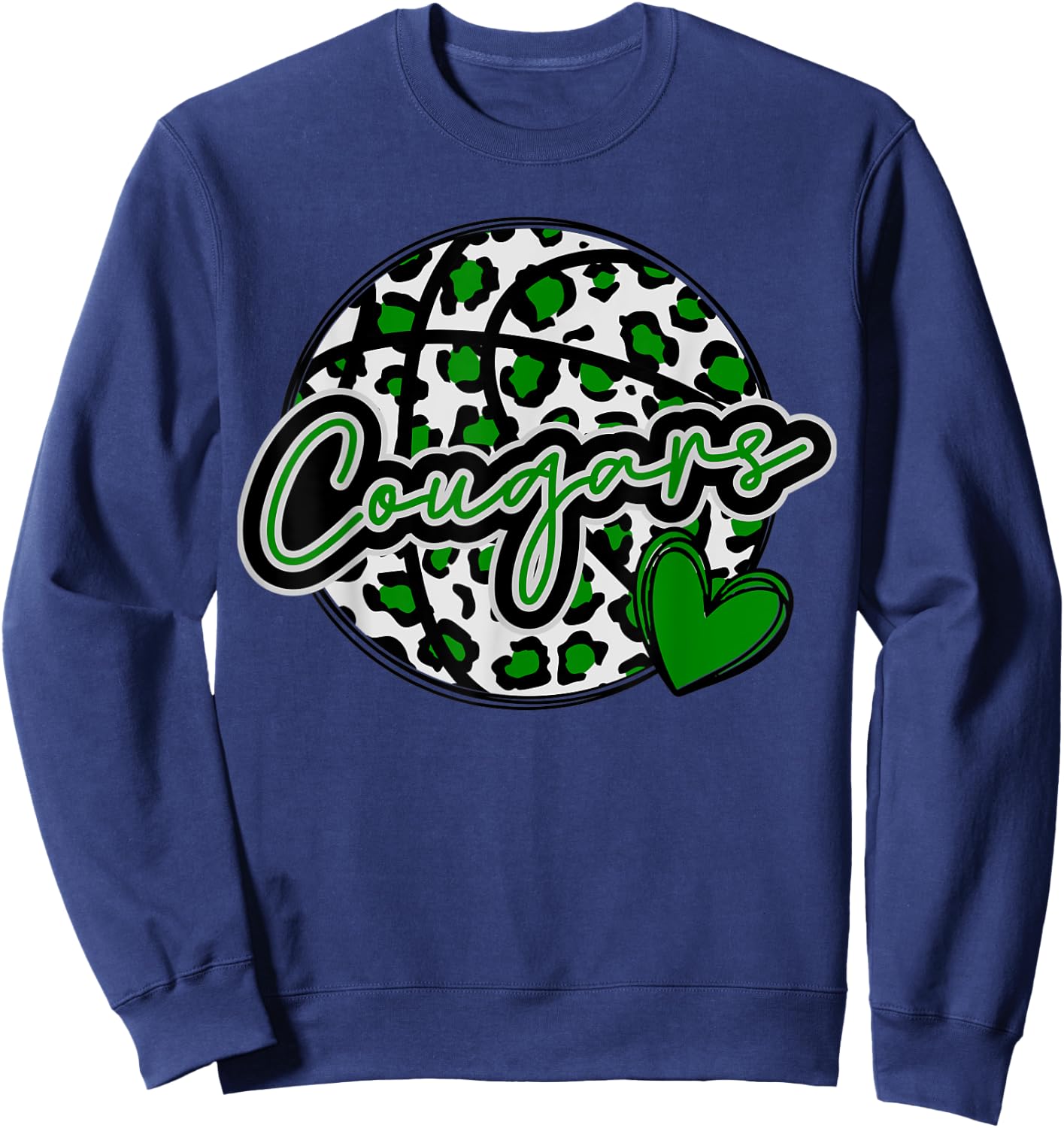 Leopard Cheetah Basketball COUGARS Green Spirit Game Sweatshirt - Sweatshirt | Navy