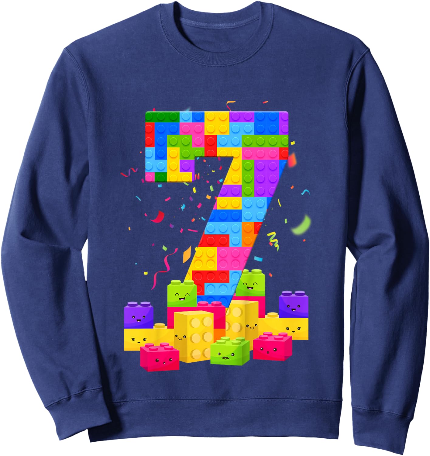 7 Years Old Builder Boy Girl Building Blocks 7th Birthday Sweatshirt - Sweatshirt | Navy