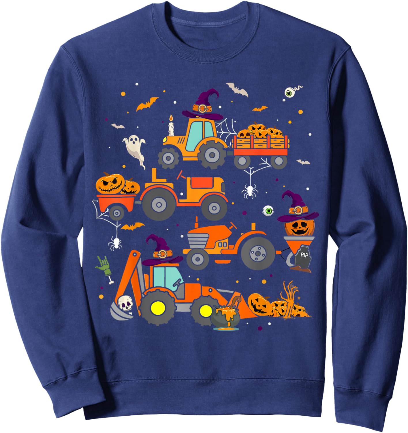 Toddler Halloween Shirt Tractor Ghost Pumpkin Kids Boys Sweatshirt - Sweatshirt | Navy