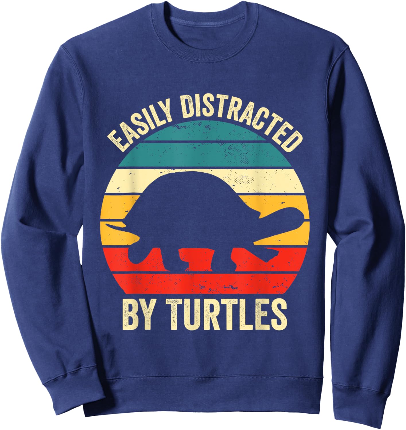 Turtle Easily Distracted By Turtles Sea Vintage Kids Lover Sweatshirt - Sweatshirt | Navy