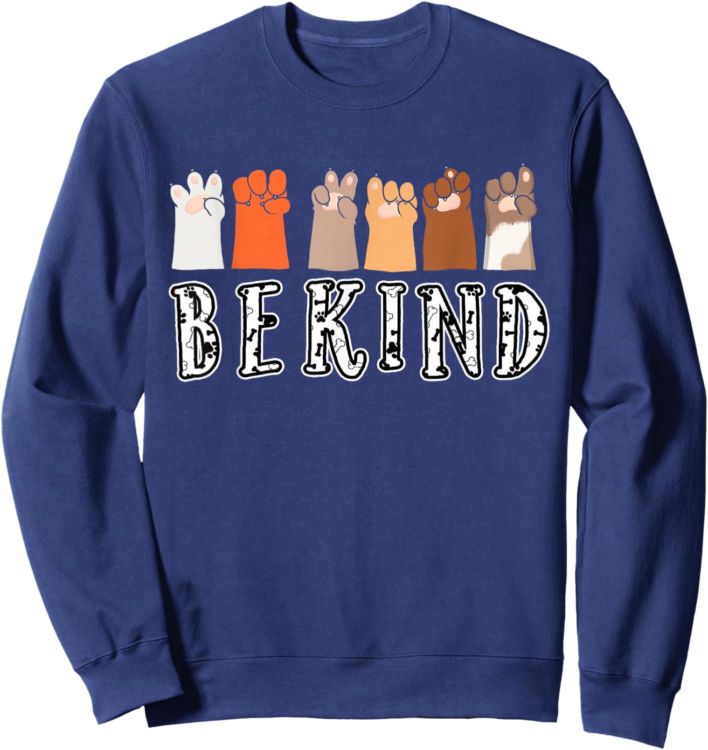 Be Kind Hand Talking Finger Dog Signs Cute -Adults & Kids Black Modern Animal Theme ASL Kindness Funny Dog Paw Sweatshirt - Sweatshirt | Navy